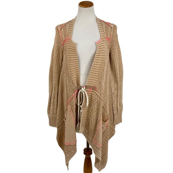 RARE Free People Beige Asymmetrical Waterfall Cardigan | Coastal Boho Grunge S - Picture 4 of 16